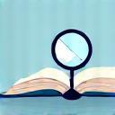 Open book with magnifying glass